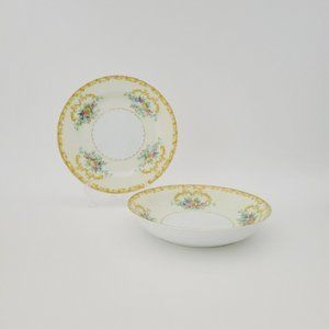 Noritake Charon Salad Plate & Coupe Soup Bowl, c1933-40, Floral & Yellow Scrolls